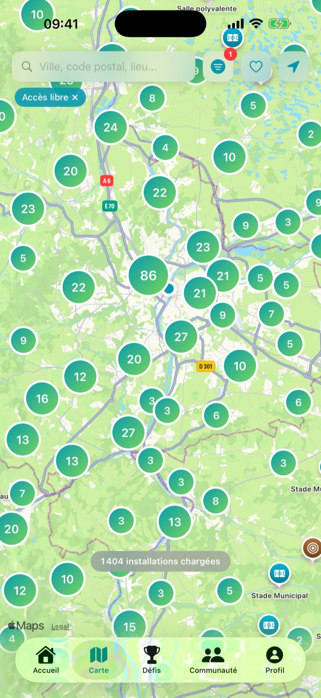 Carte des installations sportives Mouvity