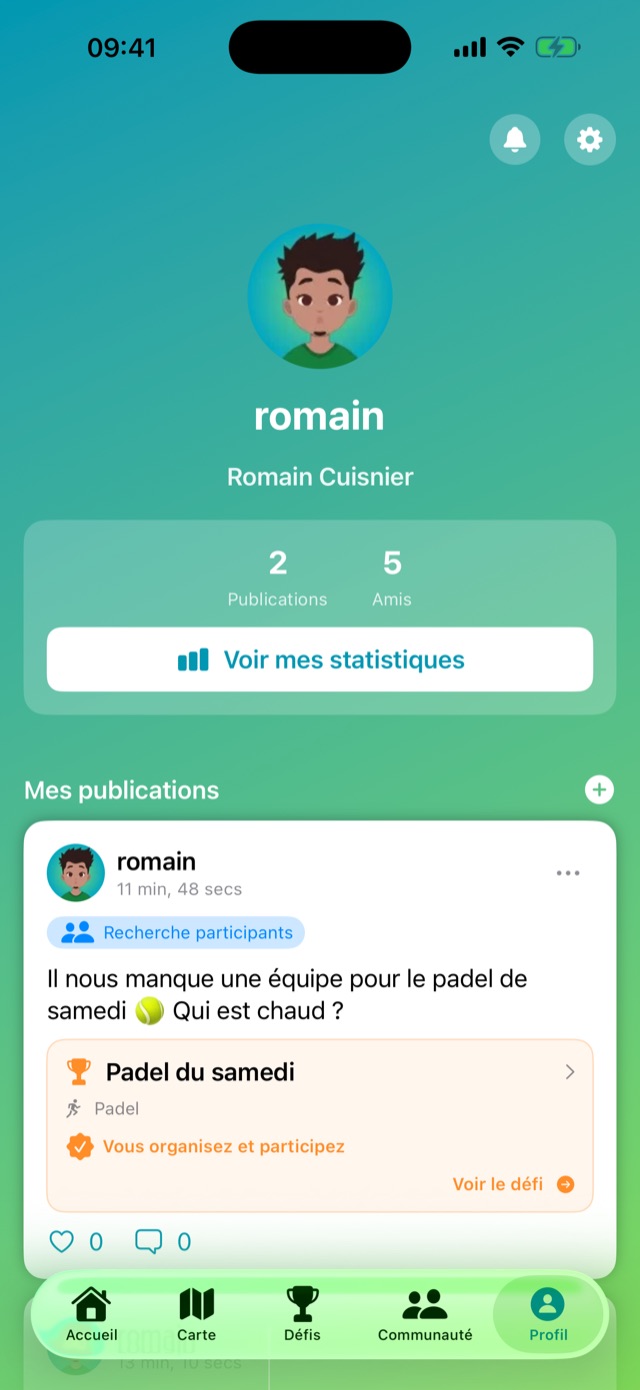 Page de profil utilisateur Mouvity